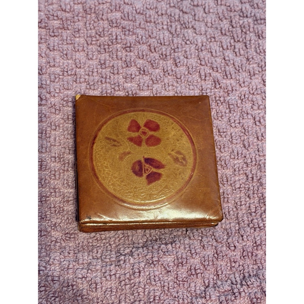 Leather‎ Embossed Painted Flower Wallet Coin Pouch Women Men Unisex Africa Rare